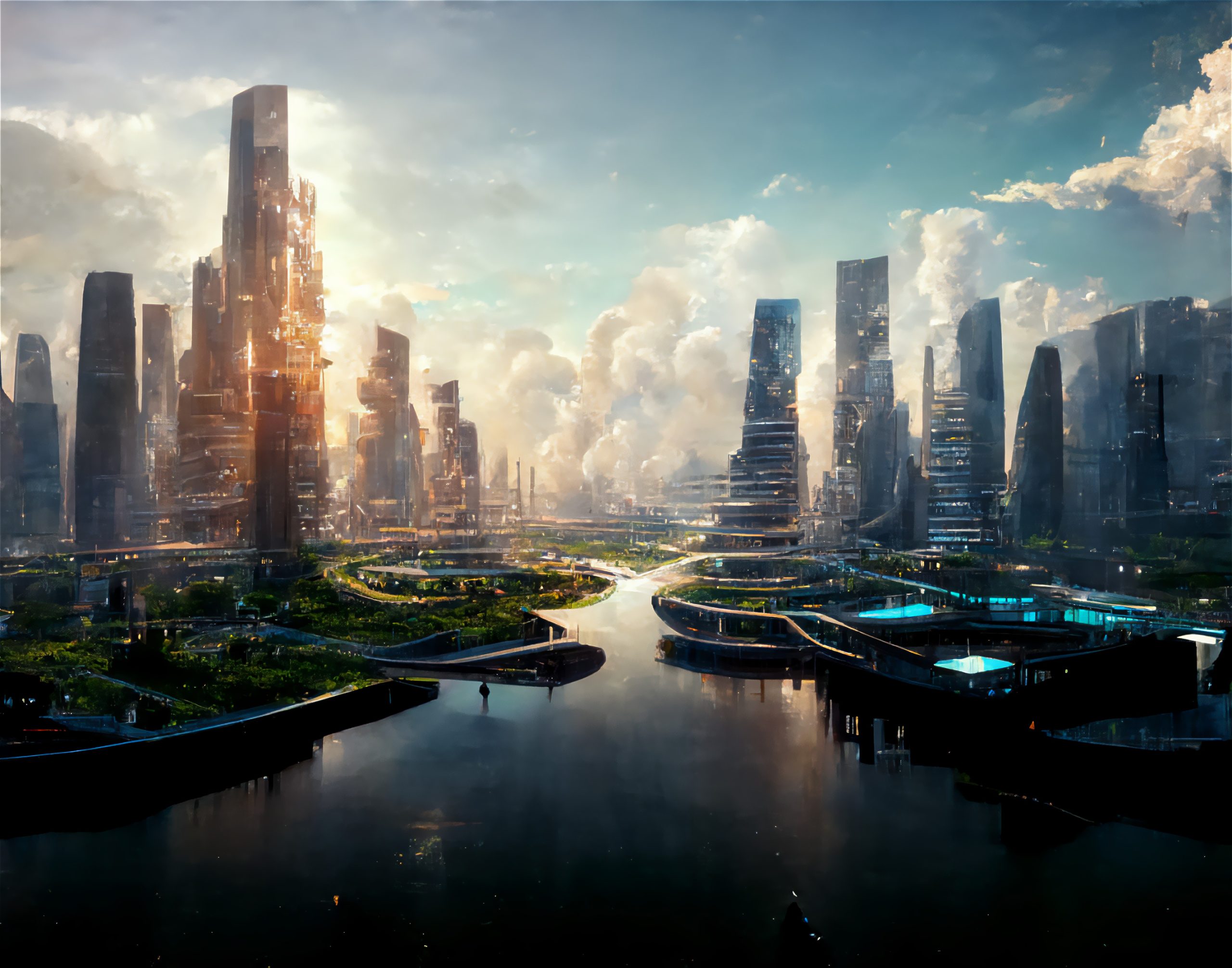 A futuristic city or city of the future from science fiction at